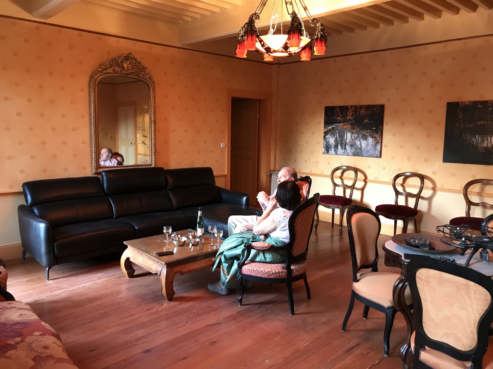 Le grand salon, cuir et fauteuils anciens