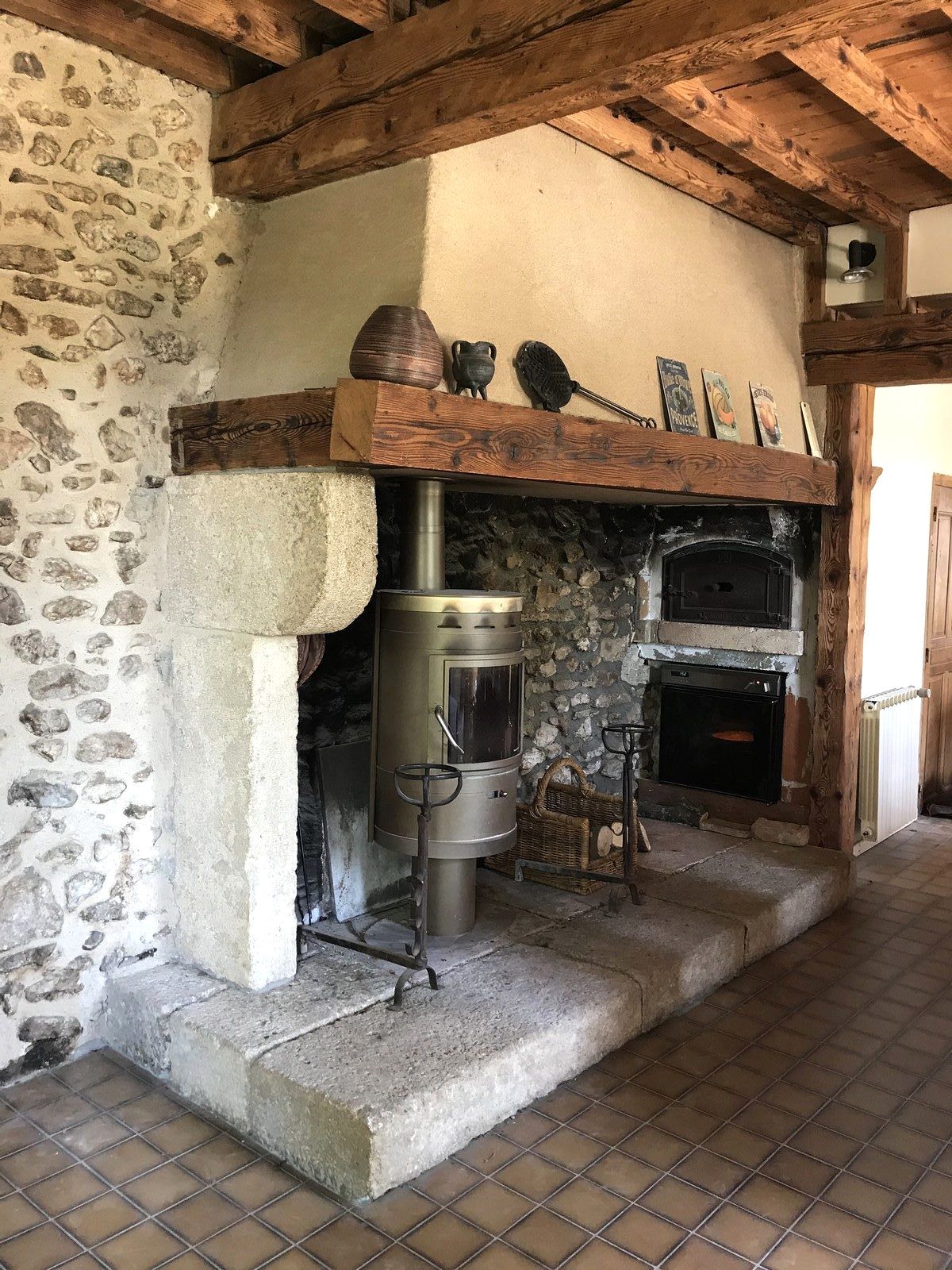 The great stone fireplace